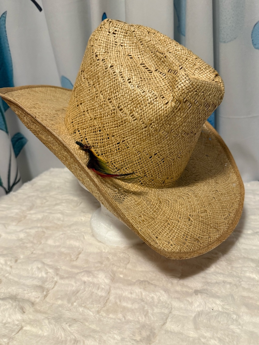 Smithbilt Straw Western Cowboy Hat Size 7 Natural Tan Feather Accent Canada